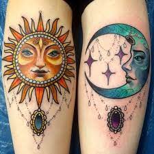 Sun Moon Tattoo Design Beautiful 3 The Colors Think My Next Tattoo Needs Color Moon Tattoo Designs Celestial Tattoo Sun Tattoos