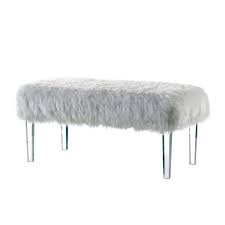 Furniture Of America Patina White Faux Fur Bench Idf Bn5669wh The Home Depot