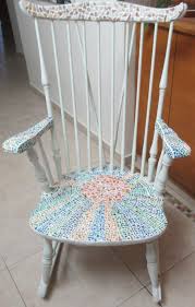 Mosaic Work Done On Old Rocking Chair Mosaic Tile Is Made Of Polymer Clay That I Created Also I Incorporated Some Old Rocking Chairs Chair Small Furniture