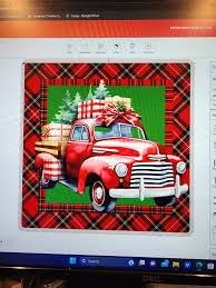 Red and Green Plaid Christmas Truck Wreath Sign. Exclusive Design.