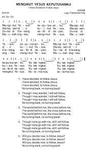Mengikut Yesus Keputusanku I Have Decided To Follow Jesus Partitur Not Angka Follow Jesus Jesus Hymn