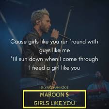 У нас вы можете скачать и слушать онлайн песню maroon 5 feat. Maroon 5 Girls Like You Maroon5 Maroonv Girlslikeyou Adamlevine Lyricsmania2k16 Lyricsquote Son Music Quotes Lyrics Music Quotes Famous Song Lyrics