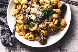 Overhead Photo Of A Bowl Of Jamie Oliver S Easy Sausage Carbonara With Fork And Napkin Carbonara Recipe Recipes Pasta Dishes