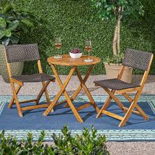 Sold by ami ventures inc. Truda Outdoor Acacia Wood Wicker Foldable Bistro Set With Chairs And Table In 2021 Bistro Set Outdoor Bistro Set Outdoor Wicker