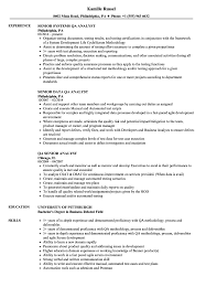 When writing your resume, be sure to reference the job description and highlight any skills, awards and certifications that match with the requirements. Qa Analyst Senior Resume Samples Velvet Jobs