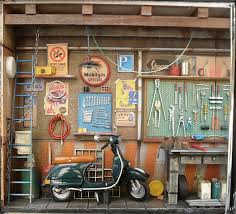 Vespa Garage Auto Motos Pintura Aquarela