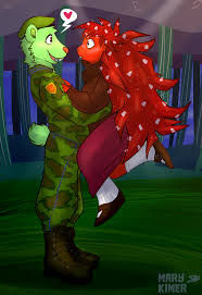 82691 - safe, artist:marykimer, flaky (htf), flippy (htf), bear, mammal,  porcupine, anthro, happy tree friends, duo, female, flipflake (htf),  forest, male, malefemale, shipping - Furbooru