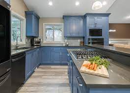 Several types of cabinets in almost every kitchen. Charcoal Blue Kitchen Powell Construction