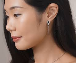 Natural Black Jade Earring in Dangling Style