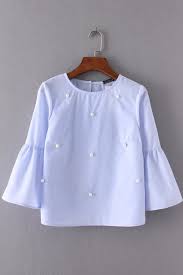 Light Blue Flare Sleeve Imitation Pearl Chic Blouse 032310 Womens Shirts Blouses Women Shirts Cheap Button Down Shirts Long Sleeve Shirts Blouses Peasant Blouse Cheap Blouse Sheer Shirts Womens Denim Shirts Fashion Blouse Sexy Shirt Collar Shirt V