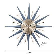 Add to cart description ; Starburst Wall Clock Modern Decorative Personalized Blue Gold Metal
