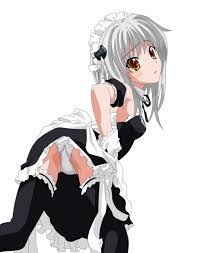toujou koneko, high school dxd, silver hair, extraction, highres, 10s,  1girl, blush, from behind, looking at viewer, maid, panties, petite,  underwear, upskirt, white panties - Image View - | Gelbooru - Free