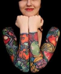 Fruit Sleeves Tattoo Artist Unknown Via Weheartit Com Vegan Colorful Sleeve Tattoos Half Sleeve Tattoos Designs Food Tattoos