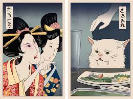 My Wife Is A Big Fan Of The Woman Yelling At Cat Meme I Made These Illustrations For Her For Xmas Ukiyo E Style Illustration