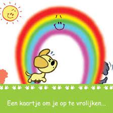 woezel verstopt zich achter een regenboog greetz regenboog kaarten verjaardag