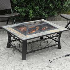 Wood Burning Fire Pit Outdoor Patio Heater Rectangular Slate Top Garden Backyard Woodburningfireplac Fire Pit Coffee Table Outdoor Fire Pit Fire Pit Materials