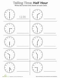 Telling Time On The Half Hour Worksheet Education Com Time Worksheets Telling Time Telling Time Worksheets