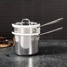 All Clad D3 Stainless Steel 2 Qt Sauce Pan With Double Boiler And Lid Reviews Crate And Barrel Specialty Cookware Double Boiler All Clad