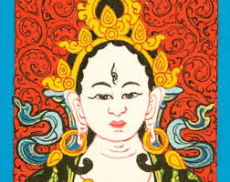 White Tara Deity Locket Thangka or Ghau Thangka- Small Thangka Paintings  for Locket