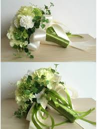 More images for white wedding bouquets with ribbon » Elegant Green And White Round Artificial Silk Ribbon Wedding Bouquet
