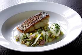 Sea Bass Quinoam Yellow Carrot Sour Cream Chiives Black Curry Menu Restaurant Cooking Cuisine