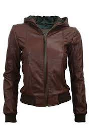 Womens Brown Leather Hooded Bomber Jacket Brown Bomber Jacket Bomber Jacket Women Hooded Bomber Jacket
