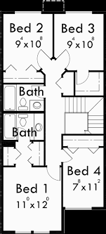 Inside a long hall way leads you to the great room, dining room, and kitchen which flow perfectly together in an open layout. Upper Floor Plan For D 496 Duplex House Plans 20 Ft Wide House Plans 4 Bedroom Duplex Plans D 496 Duplex House Plans Duplex House Duplex Plans