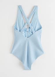Criss Cross Ribbed Tie Knot Swimsuit In 2020 Swimwear Swimsuits Light Blue Swimsuits