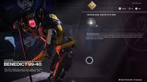 You can unlock any of the nodes in the chalice of opulence, . Destiny 2 Vendor Benedict 99 40