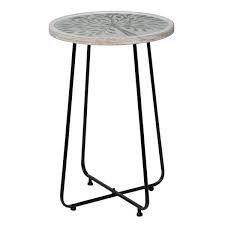 Shop Round Glass Top Wood Accent Table With Tree Inlay And Black Metal Base 18 X 25 5 18 X 18 X 26round Overstock 32066149