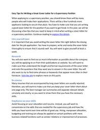 There are subtle differences between application letters and cover letters. Easy Tips For Writing A Great Cover Letter For A Supervisory Position By Writing Cover Letters Issuu