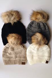 Black Beanie With Pom Pom Womens Pom Knit Beanie 4 Colors Knit Beanie Fashion Cc Pom Beanie