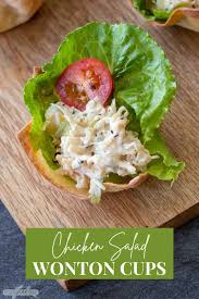 4.spoon chicken mixture into wonton cups. Chicken Salad Wonton Cups Are An Easy Appetizer