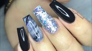 *genuine uk supplier* *from icuk professional nail art*. Black Silver Acrylic Nails Marble Full Set Youtube
