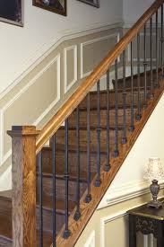 Custom Fabricated Wrought Iron Spindles With Stained Rail Post Steps And Risers Rustic Staircase Rustic Stairs Indoor Stair Railing