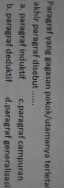 We did not find results for: 5 Paragraf Yang Gagasan Pokok Utamanya Terletak Diakhir Paragraf Disebut Brainly Co Id