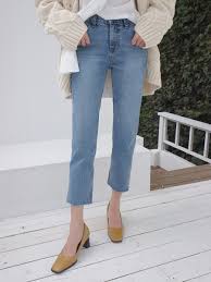 Whiskered Cropped Raw Hem Jeans