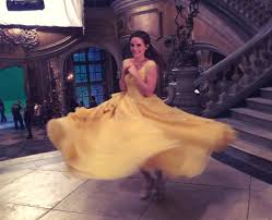 According to reps at disney, the new dress emma watson is seen wearing below is belle's celebration dress and not a wedding dress. Emma Watson Shows Off Her Princess Dress On The Set Of Beauty And The Beast This Capital