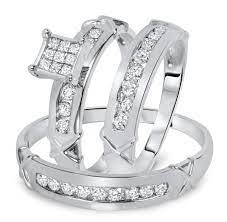 Our wedding ring sets are made with high quality gold & diamonds made to last a lifetime. 1 Carat Diamond Trio Wedding Ring Set 14k White Gold