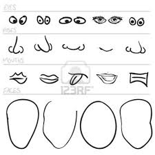 Vector Cartoon Face Parts In A Set Combine The Eyes Noses Mouths Cartoon Faces Cartoon Eyes Face Drawing