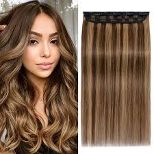 Amazon.com : Benehair Clip in Hair Extensions Real Human Hair Bayalage  Brown with Blonde Highlights 3/4 Full Head with 5 Clips 1 Piece Hair Clip  in for Women with Thinning Hair(#4P27 Medium