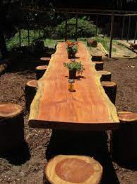 Our Garden Dining Table Family Project Other 1 2 Milled The Table Wood From A Felled Douglas Fir Tree And I Sanded And Did Backyard Outdoor Tables Outdoor