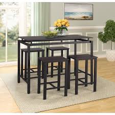 17 stories bar table set is sold with a counter height table and 2 pub chairs, so just invite your friend to join your dining time. 5 Piece Pub Table Set Heavy Duty Dining Table Set Modern Style Wooden Kitchen Table And