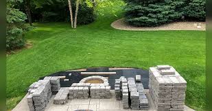 Here is this fire pit with the landscape brick circle and the metal fire pit made to hang on it.check out the details of the project here mommyskitchen Paver Fire Pit Patio Extension Project By Greg At Menards