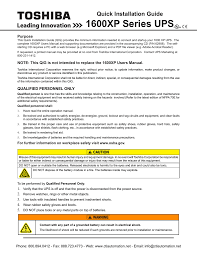 Toshiba 1600xp Ups Quick Installation Guide