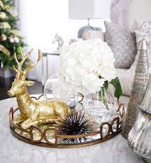 Christmas Tray Styling Coffee Table Living Room Family Room Gold Reindeer Xmas Christmas Coffee Table Decor Table Decor Living Room Classy Christmas Decor