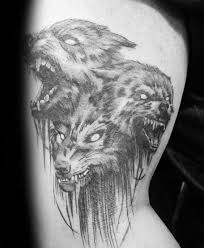 50 Cerberus Tattoo Designs For Men Three Head Dog Ideas Hellhound Tattoo Mythology Tattoos Greek Mythology Tattoos