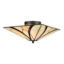 Eul Tiffany Style Mission Semi Flush Ceiling Light Antique Brass And Art Colorful Glass Shade 3 Lights Semi Flush Ceiling Lights Ceiling Lights Glass Shades