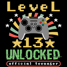Vintage style graphic design gift for son or daughter who became teenager this year . Great Nice Game Tee For Gamers Level 13 Unlocked Official Teenager Tshirt Design Console Xbox Mixed Media By Roland Andres