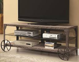 Walker edison furniture azq44ccrro modern farmhouse wood corner universal stand for tv's up to 48 flat screen living room storage entertainment center, rustic oak 4.4 out of 5 stars 2,576 $161.66 $ 161. Rustic Tv Stand W Metal Studded Bracket By Coaster Furniture Furniturepick